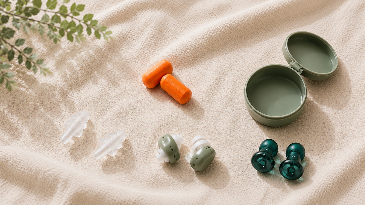 Quatre types de bouchons d'oreille pour dormir : mousse, silicone moulable, silicone réutilisable et sur-mesure